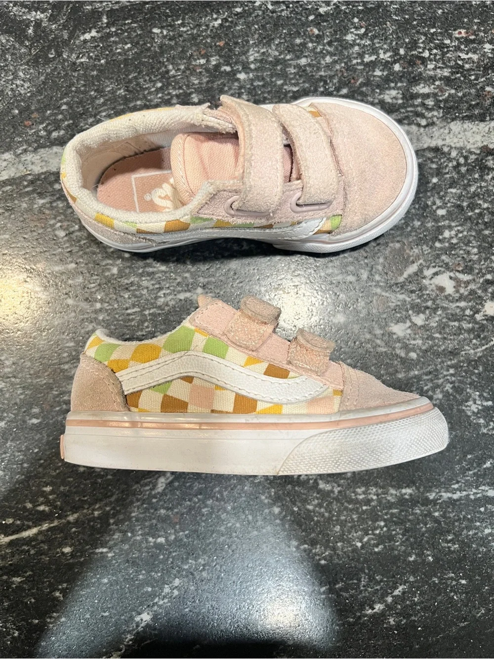 Vans Old Skool V Hook & Loop Pastel Checkerboard Toddler Shoes Size 6